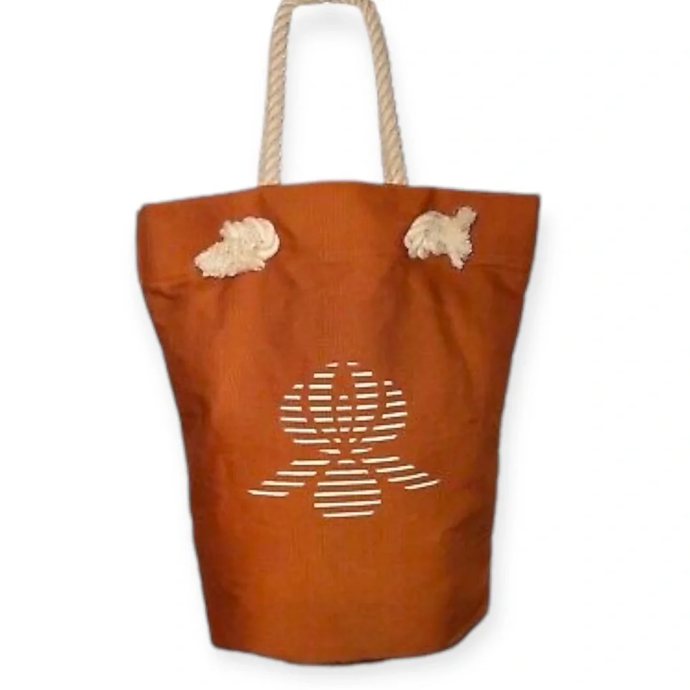 Bergdorf Goodman Sisley Paris Orange White Rope Handle Large Tote Hand Bag NWOT​ - Picture 6 of 9